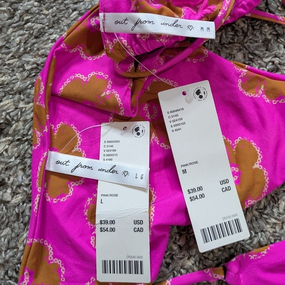 NWT Urban Outfitters Zoey Out From Under Pink Brown Floral String Bikini M/L - Picture 8 of 9